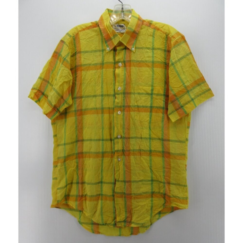 VINTAGE Topps Shirt Medium Sanforized 60s 70s Mod Button Up Plaid *